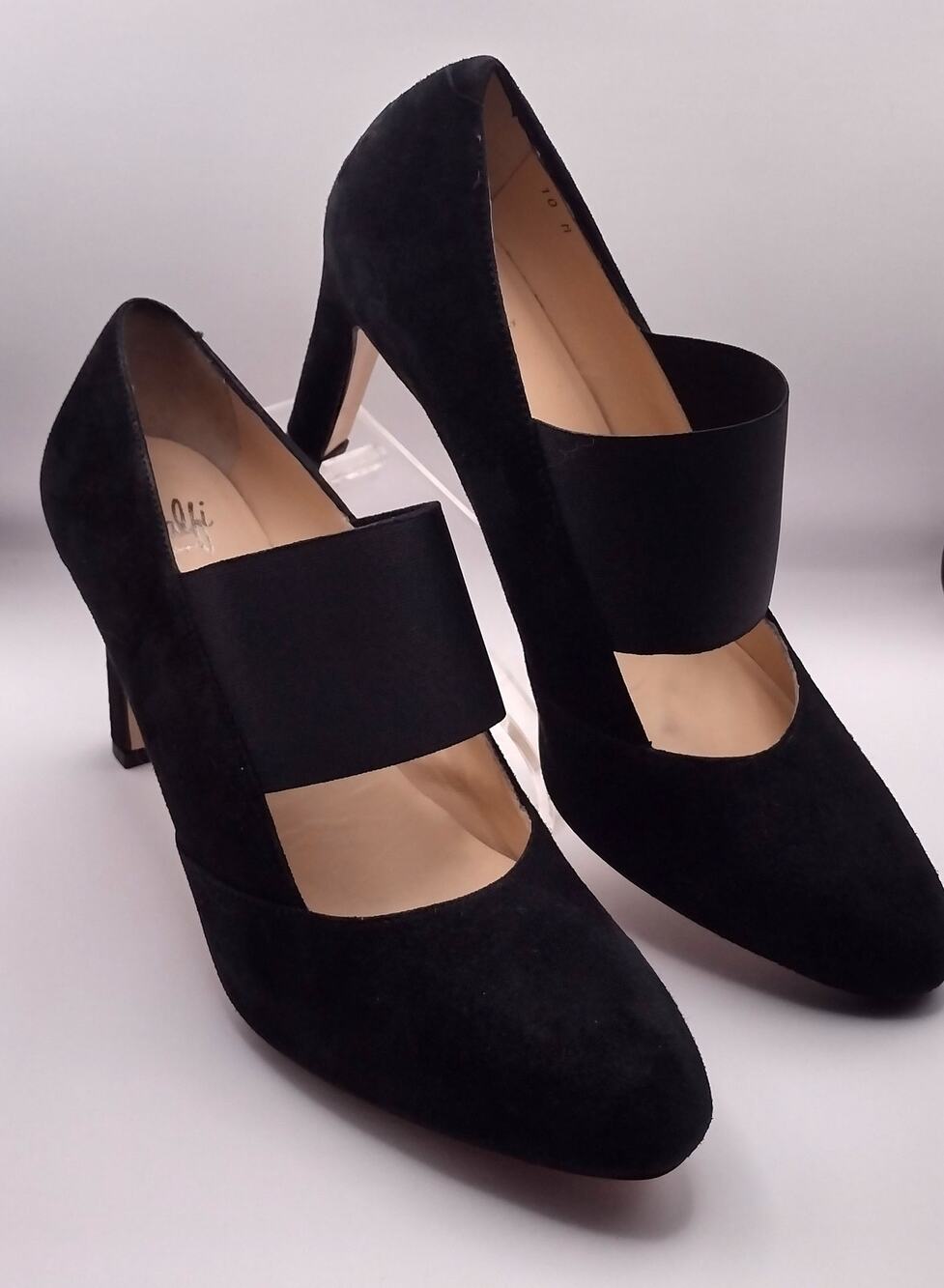 Amalfi by Rangoni Black Suede Ballet Band Pumps 10M 3.5 Heel Italy
